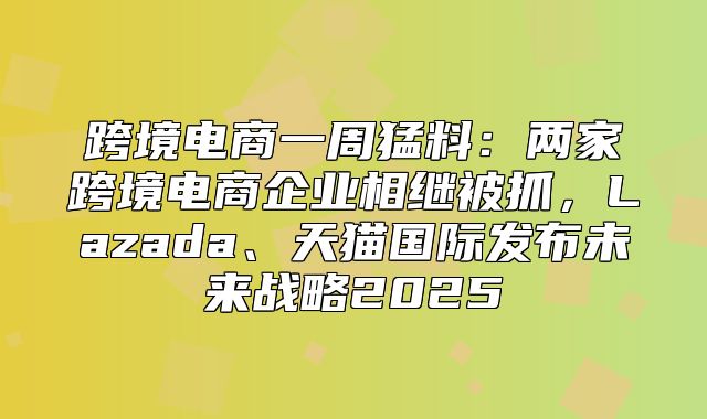 跨境电商一周猛料：两家跨境电商企业相继被抓，Lazada、天猫国际发布未来战略2025