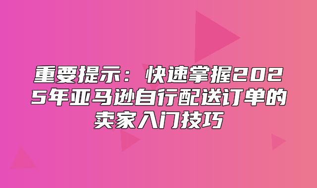 重要提示：快速掌握2025年亚马逊自行配送订单的卖家入门技巧
