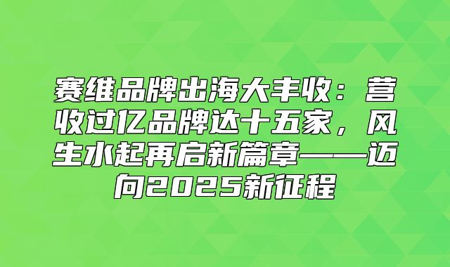 赛维品牌出海大丰收：营收过亿品牌达十五家，风生水起再启新篇章——迈向2025新征程