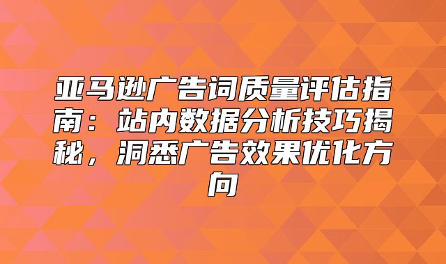 亚马逊广告词质量评估指南：站内数据分析技巧揭秘，洞悉广告效果优化方向