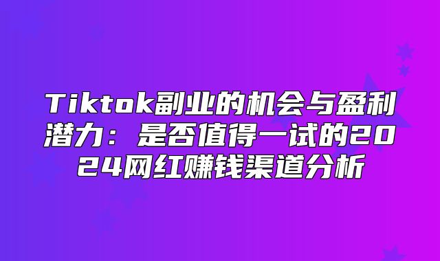 Tiktok副业的机会与盈利潜力：是否值得一试的2025网红赚钱渠道分析