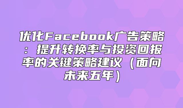 优化Facebook广告策略：提升转换率与投资回报率的关键策略建议面向未来五年