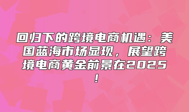 回归下的跨境电商机遇：美国蓝海市场显现，展望跨境电商黄金前景在2025！