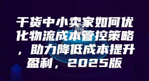 干货中小卖家如何优化物流成本管控策略，助力降低成本提升盈利，2025版
