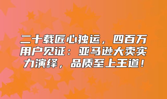 二十载匠心独运，四百万用户见证：亚马逊大卖实力演绎，品质至上王道！