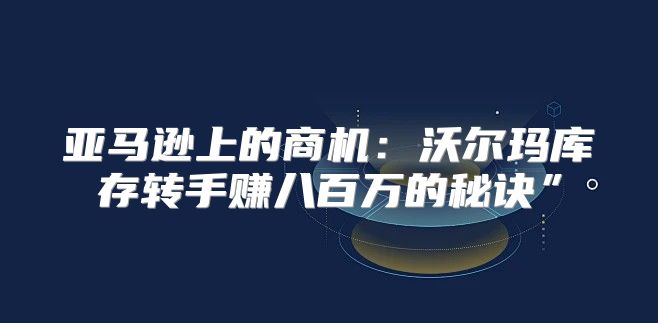 亚马逊上的商机：沃尔玛库存转手赚八百万的秘诀”