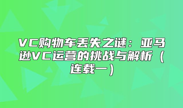 VC购物车丢失之谜：亚马逊VC运营的挑战与解析连载一