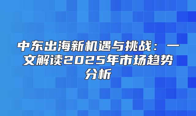 中东出海新机遇与挑战：一文解读2025年市场趋势分析