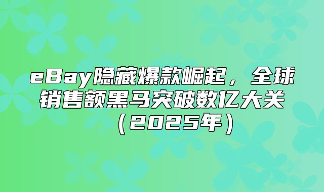 eBay隐藏爆款崛起，全球销售额黑马突破数亿大关2025年
