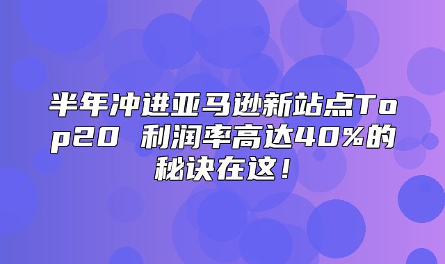 半年冲进亚马逊新站点Top20 利润率高达40%的秘诀在这！
