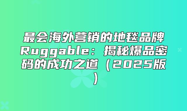 最会海外营销的地毯品牌Ruggable：揭秘爆品密码的成功之道2025版
