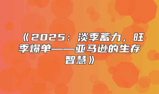 2025淡季蓄力，旺季爆单——亚马逊的生存智慧