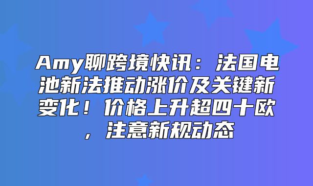 Amy聊跨境快讯：法国电池新法推动涨价及关键新变化！价格上升超四十欧，注意新规动态