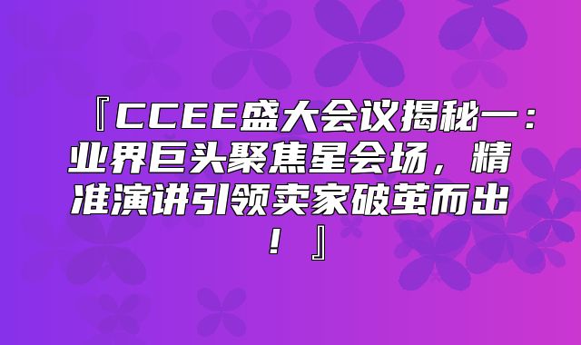 『CCEE盛大会议揭秘一：业界巨头聚焦星会场，精准演讲引领卖家破茧而出！』