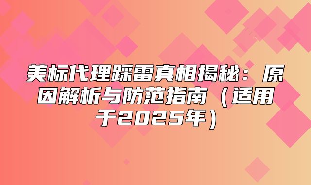 美标代理踩雷真相揭秘：原因解析与防范指南适用于2025年
