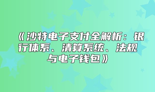 沙特电子支付全解析：银行体系、清算系统、法规与电子钱包