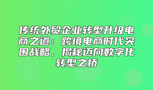 传统外贸企业转型升级电商之道：跨境电商时代突围战略，揭秘迈向数字化转型之桥