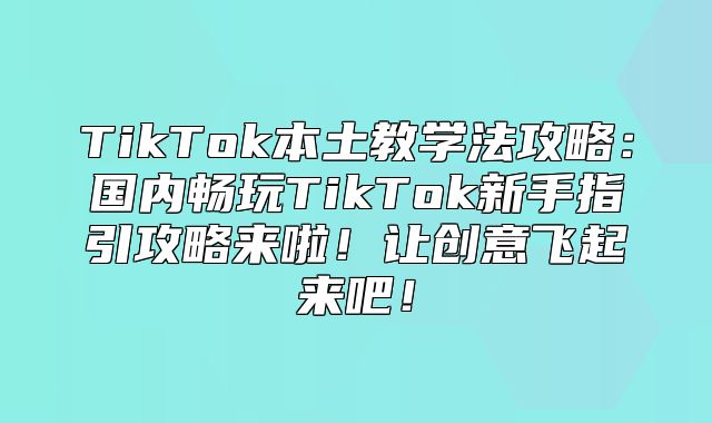 TikTok本土教学法攻略：国内畅玩TikTok新手指引攻略来啦！让创意飞起来吧！