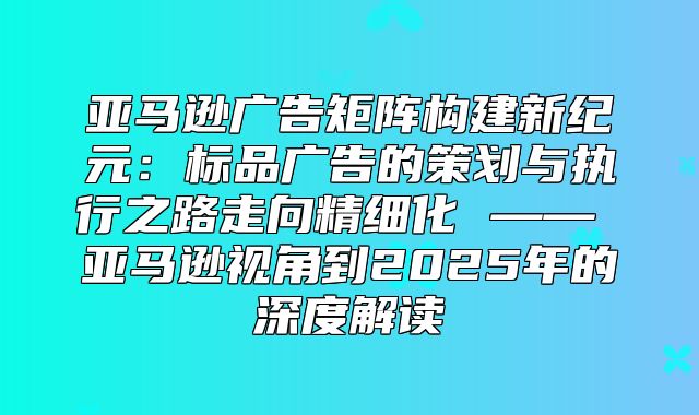 亚马逊广告矩阵构建新纪元：标品广告的策划与执行之路走向精细化 —— 亚马逊视角到2025年的深度解读