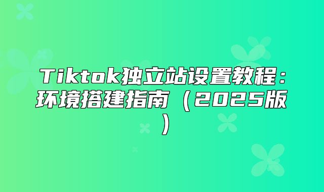 Tiktok独立站设置教程：环境搭建指南2025版