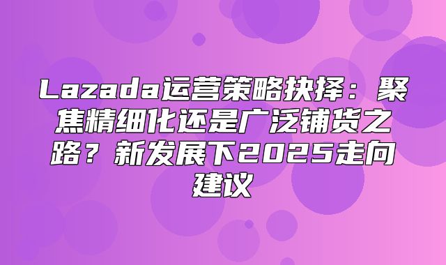 Lazada运营策略抉择：聚焦精细化还是广泛铺货之路？新发展下2025走向建议