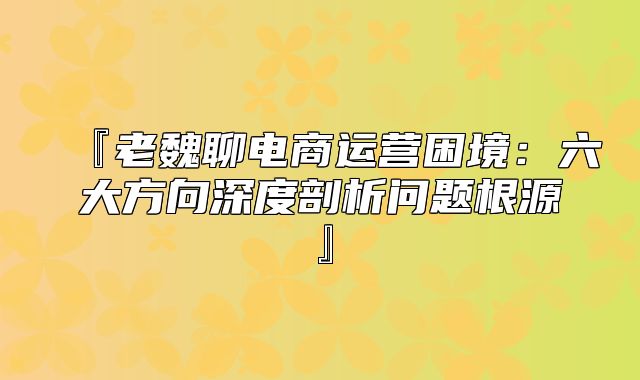『老魏聊电商运营困境：六大方向深度剖析问题根源』