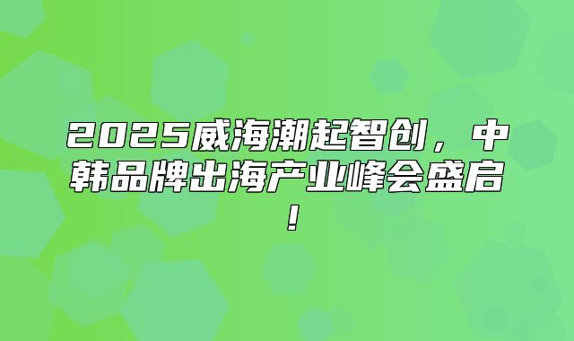 2025威海潮起智创，中韩品牌出海产业峰会盛启！
