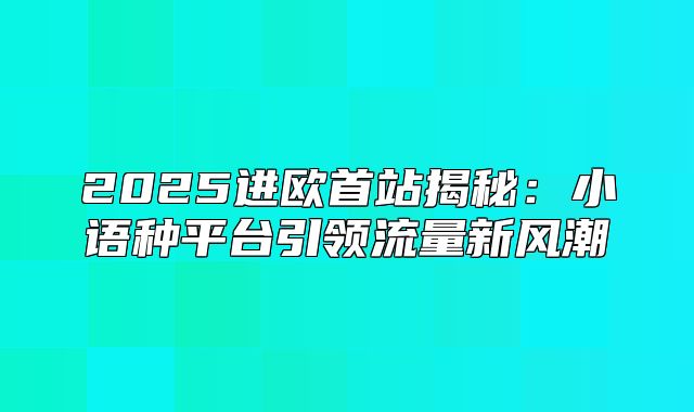 2025进欧首站揭秘：小语种平台引领流量新风潮