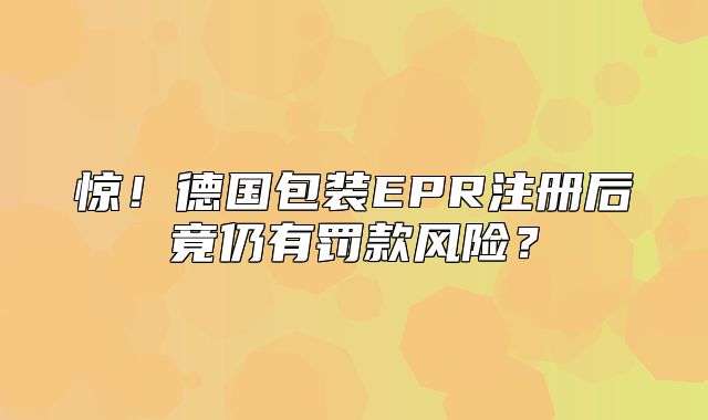 惊！德国包装EPR注册后竟仍有罚款风险？