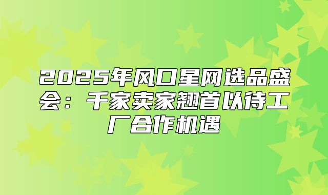 2025年风口星网选品盛会：千家卖家翘首以待工厂合作机遇