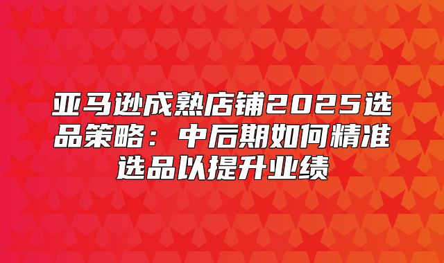 亚马逊成熟店铺2025选品策略：中后期如何精准选品以提升业绩