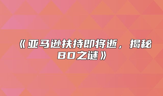 亚马逊扶持即将逝，揭秘BD之谜