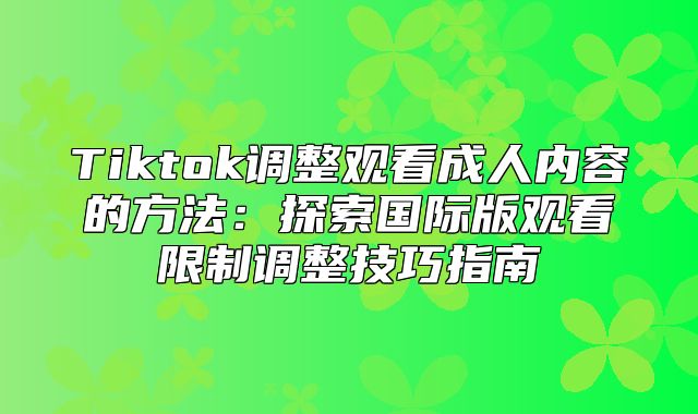 Tiktok调整观看成人内容的方法：探索国际版观看限制调整技巧指南