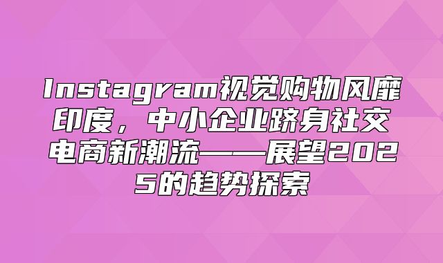 Instagram视觉购物风靡印度，中小企业跻身社交电商新潮流——展望2025的趋势探索