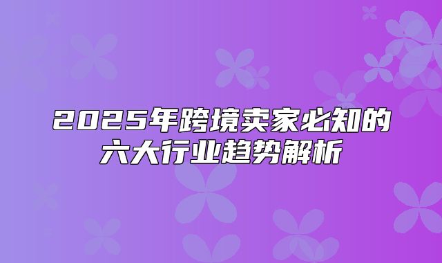 2025年跨境卖家必知的六大行业趋势解析