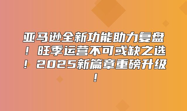 亚马逊全新功能助力复盘！旺季运营不可或缺之选！2025新篇章重磅升级！