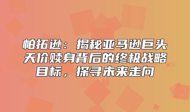 帕拓逊：揭秘亚马逊巨头天价赎身背后的终极战略目标，探寻未来走向