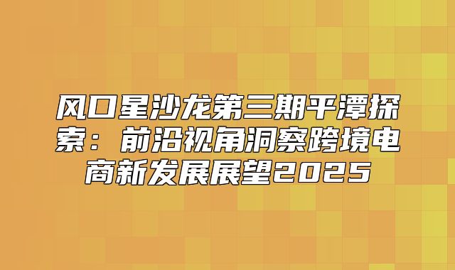 风口星沙龙第三期平潭探索：前沿视角洞察跨境电商新发展展望2025