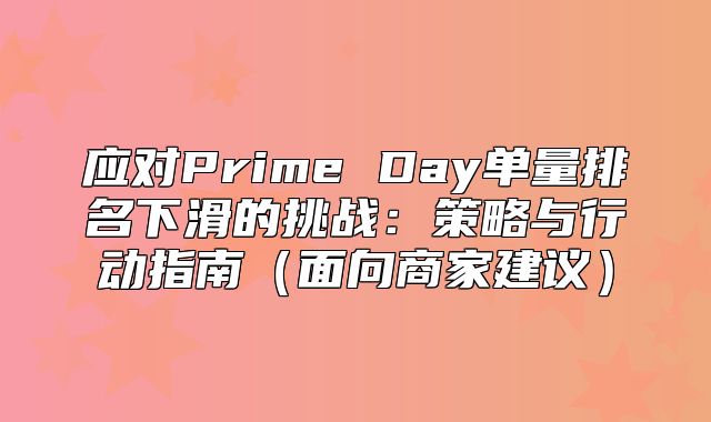 应对Prime Day单量排名下滑的挑战：策略与行动指南面向商家建议