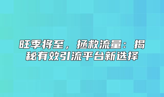 旺季将至，拯救流量：揭秘有效引流平台新选择