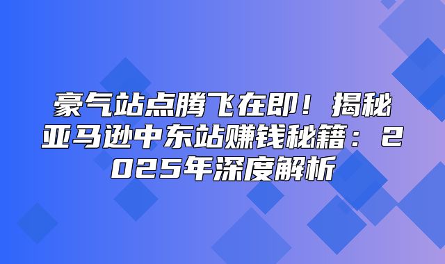 豪气站点腾飞在即！揭秘亚马逊中东站赚钱秘籍：2025年深度解析