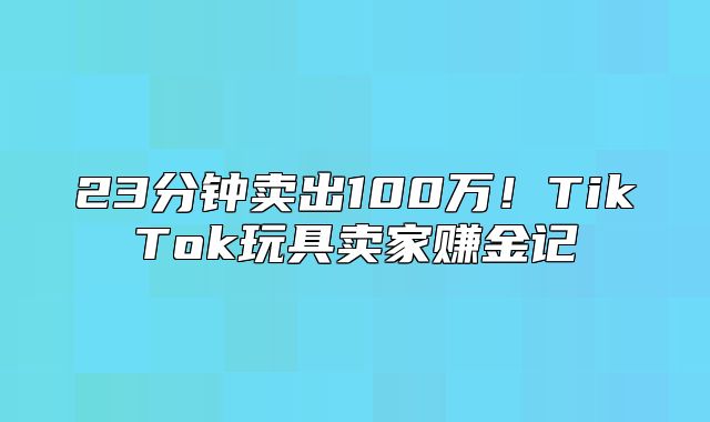 23分钟卖出100万！TikTok玩具卖家赚金记