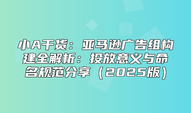 小A干货：亚马逊广告组构建全解析：投放意义与命名规范分享2025版