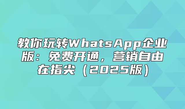 教你玩转WhatsApp企业版：免费开通，营销自由在指尖2025版