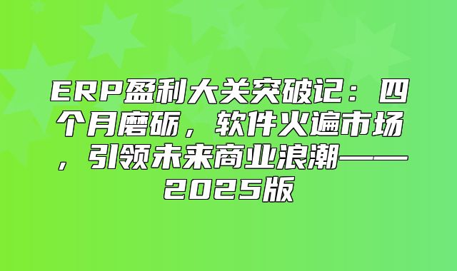 ERP盈利大关突破记：四个月磨砺，软件火遍市场，引领未来商业浪潮——2025版