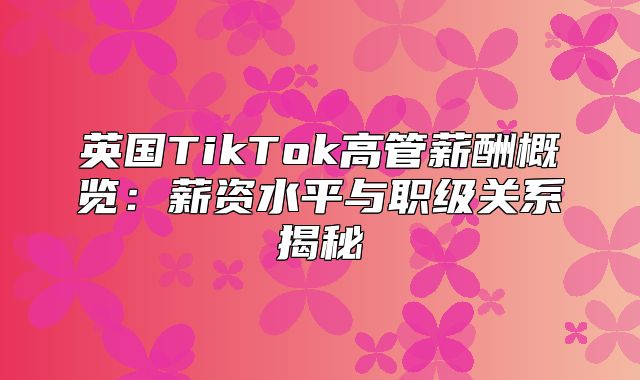 英国TikTok高管薪酬概览：薪资水平与职级关系揭秘