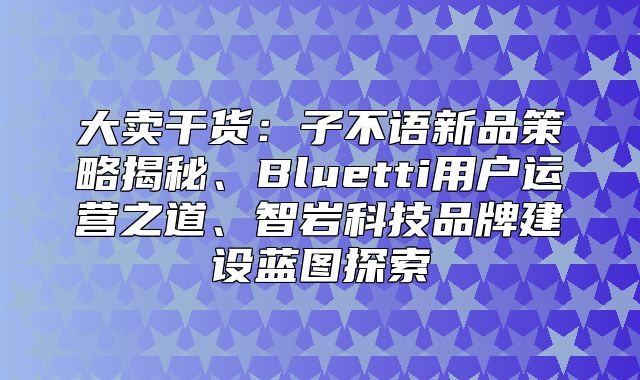 大卖干货：子不语新品策略揭秘、Bluetti用户运营之道、智岩科技品牌建设蓝图探索