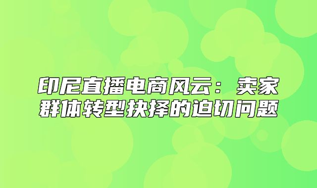 印尼直播电商风云：卖家群体转型抉择的迫切问题