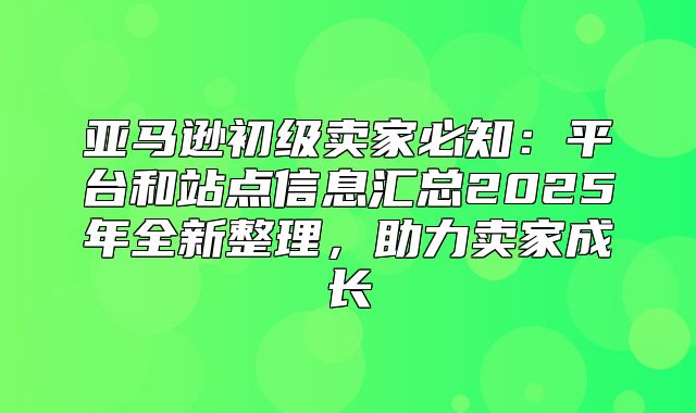 亚马逊初级卖家必知：平台和站点信息汇总2025年全新整理，助力卖家成长