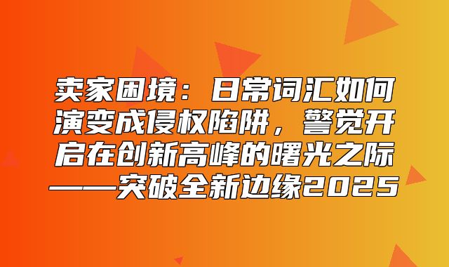 卖家困境：日常词汇如何演变成侵权陷阱，警觉开启在创新高峰的曙光之际——突破全新边缘2025